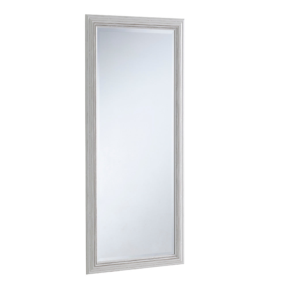 White rectangular frame beveled edge glass mirror