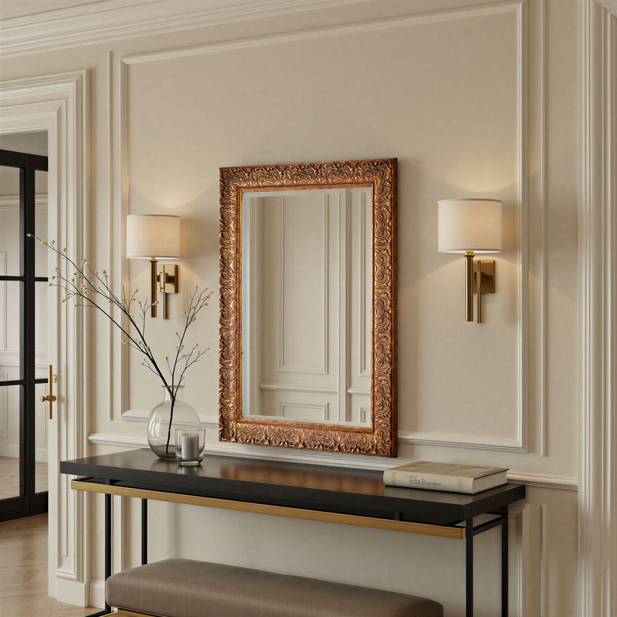 Carved Aged Gold Framed Wall Mirror