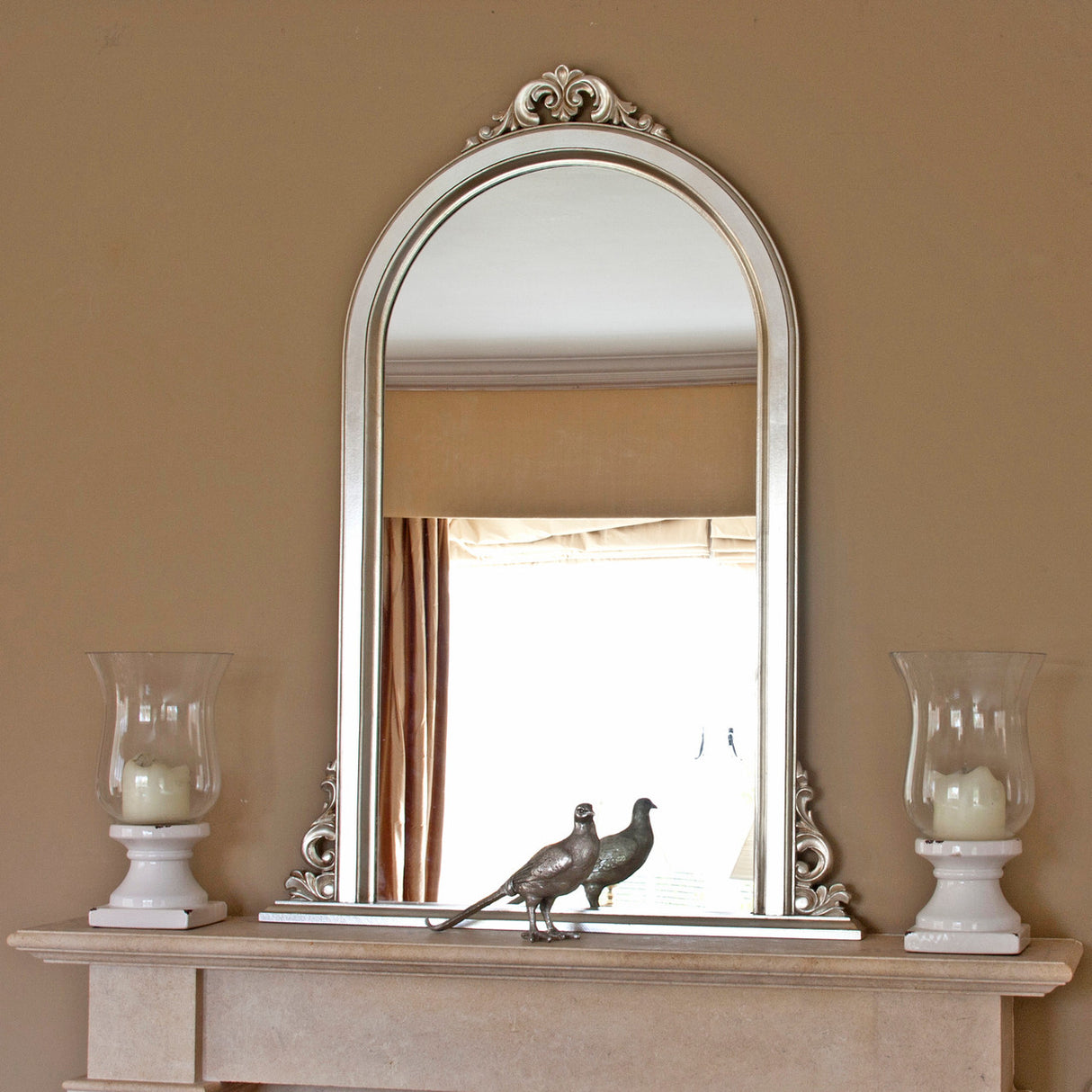 Silver narrow frame arched glass mirror