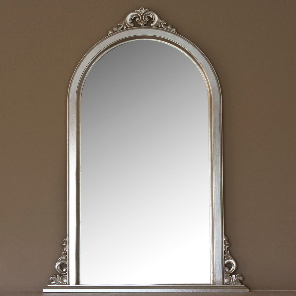 Silver narrow frame arched glass mirror