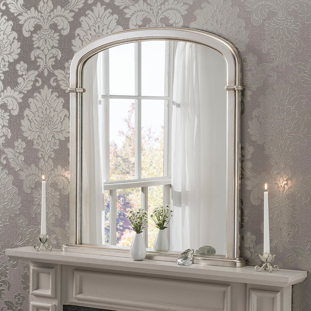 Silver tall frame arched glass mirror