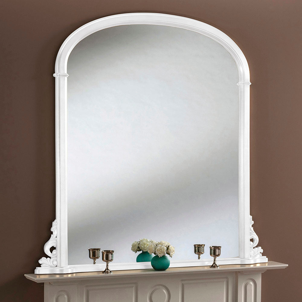 White tall frame arched glass mirror