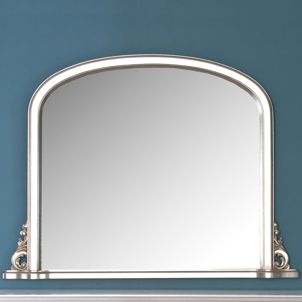 Silver frame arched beveled glass mirror