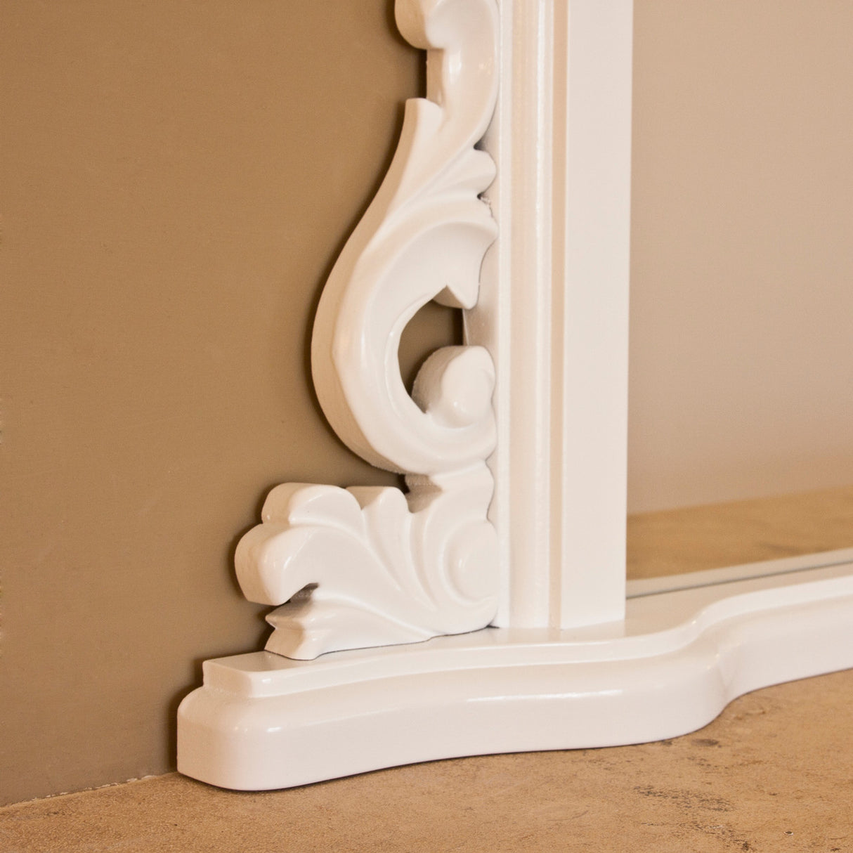 White frame arched beveled glass mirror