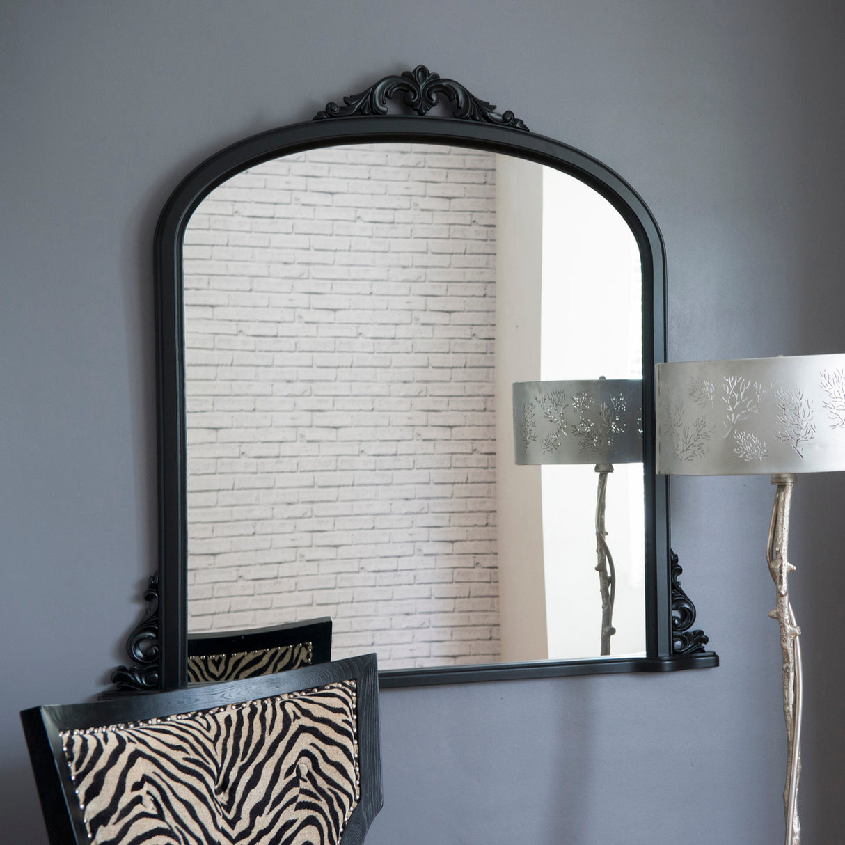 Black curved frame arched glass mirror