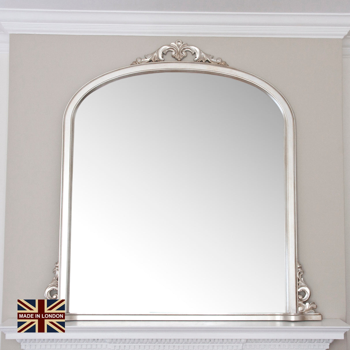 Silver large frame arched glass mirror