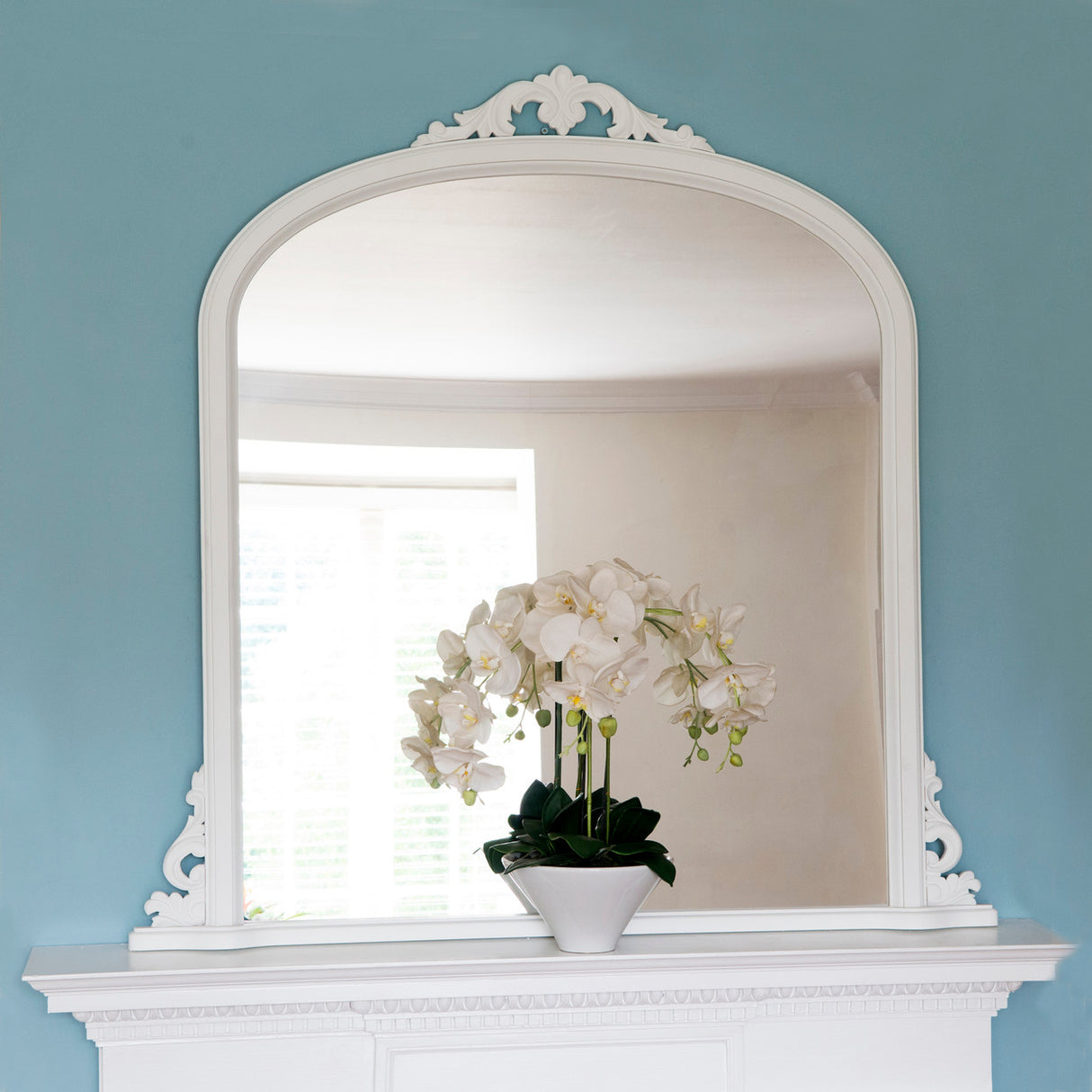White curved frame arched glass mirror