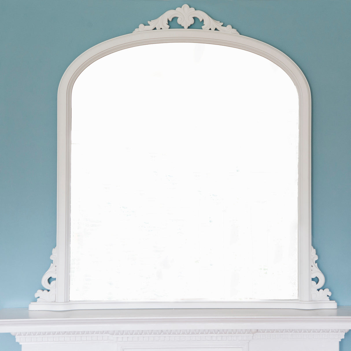 White curved frame arched glass mirror