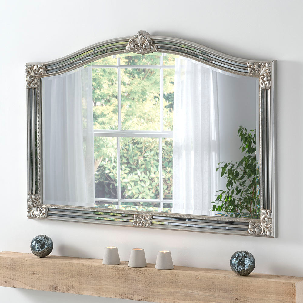 Prestige silver frame arched beveled edge glass mirror