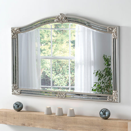 Prestige silver frame arched beveled edge glass mirror