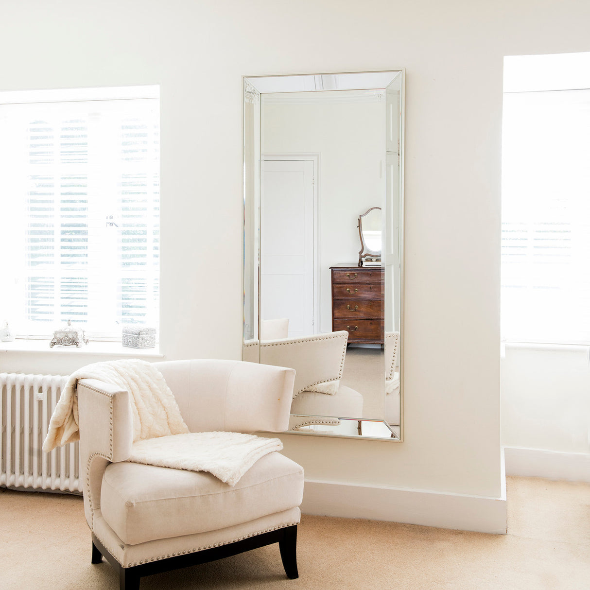 Rectangular frame angled beveled edge full length glass wall mirror