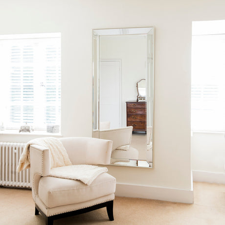 Rectangular frame angled beveled edge full length glass wall mirror