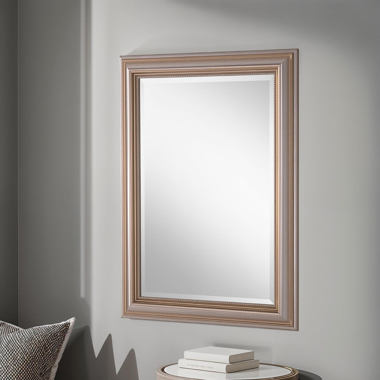 champagne framed beaded mirror