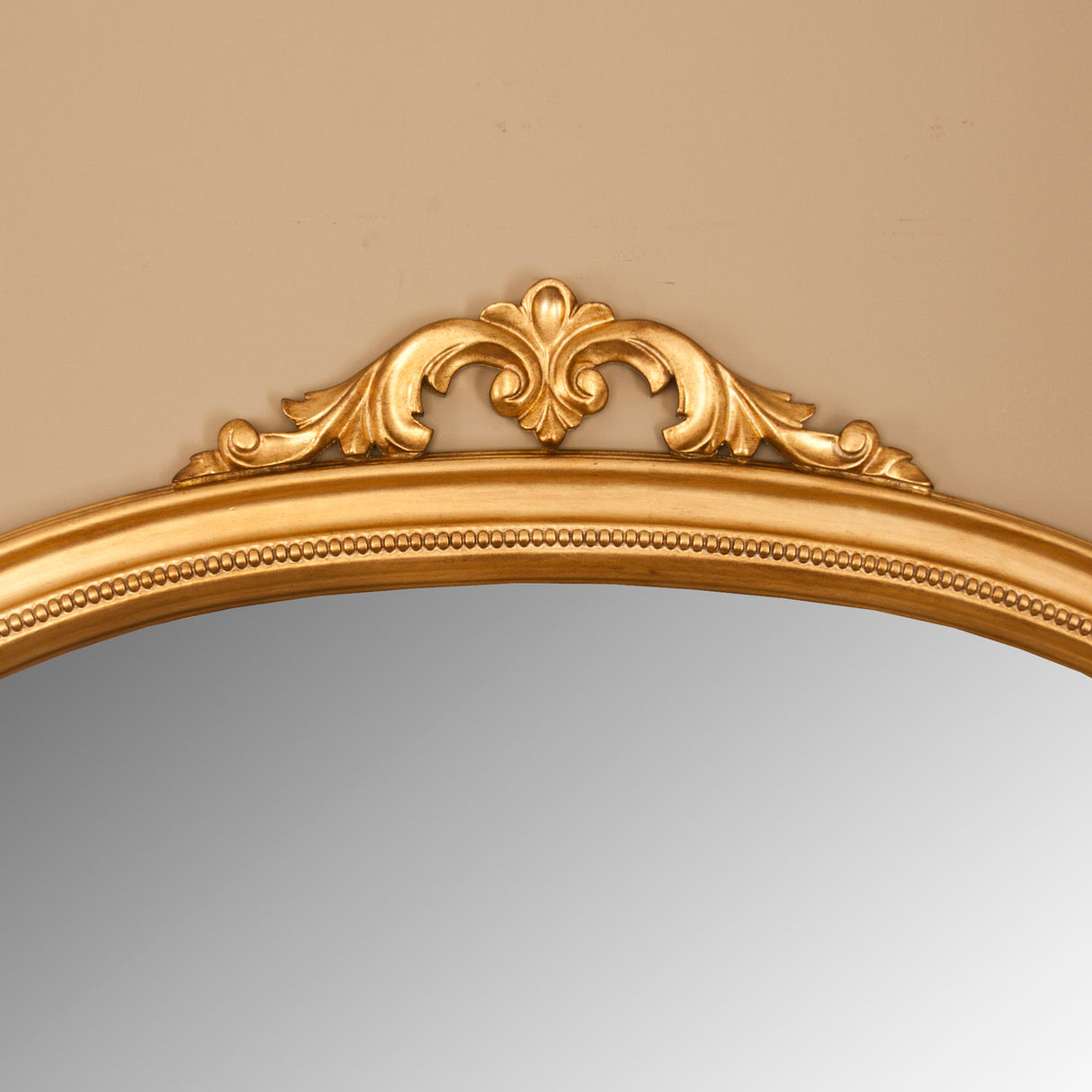 Antiqued gold decorative frame arched beveled glass mirror
