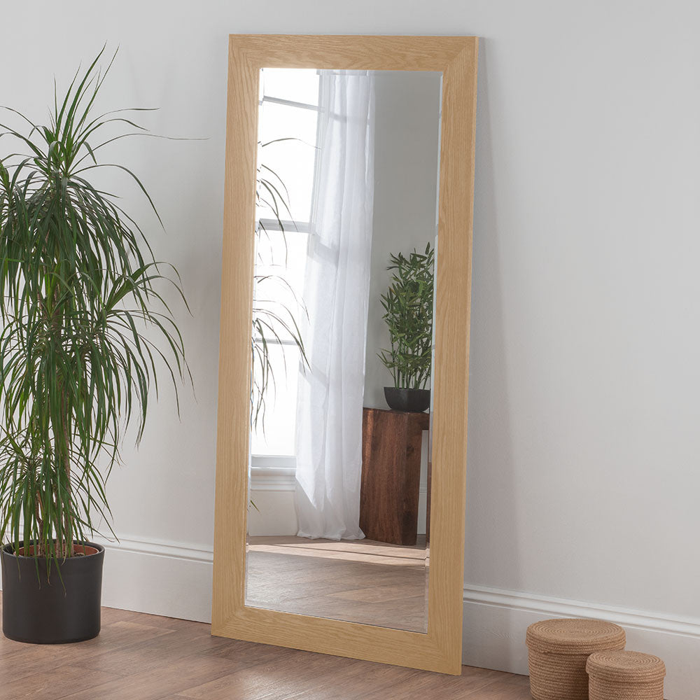 Oak natural rectangular frame beveled edge glass mirror