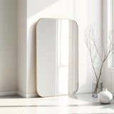 Rectangular curved corner slim frame gold full length glass mirror