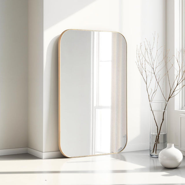 Rectangular curved corner slim frame gold full length glass mirror