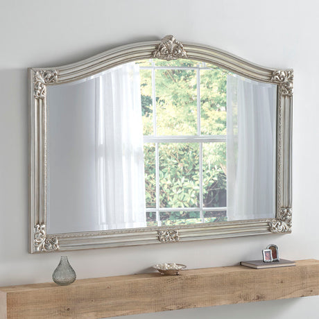 Silver prestige frame arched beveled edge glass mirror 