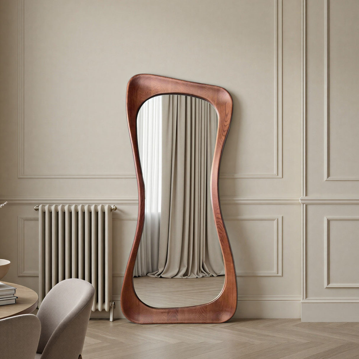 Large walnut abstract mirror
