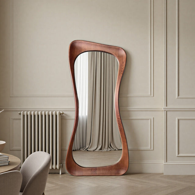 Large walnut abstract mirror