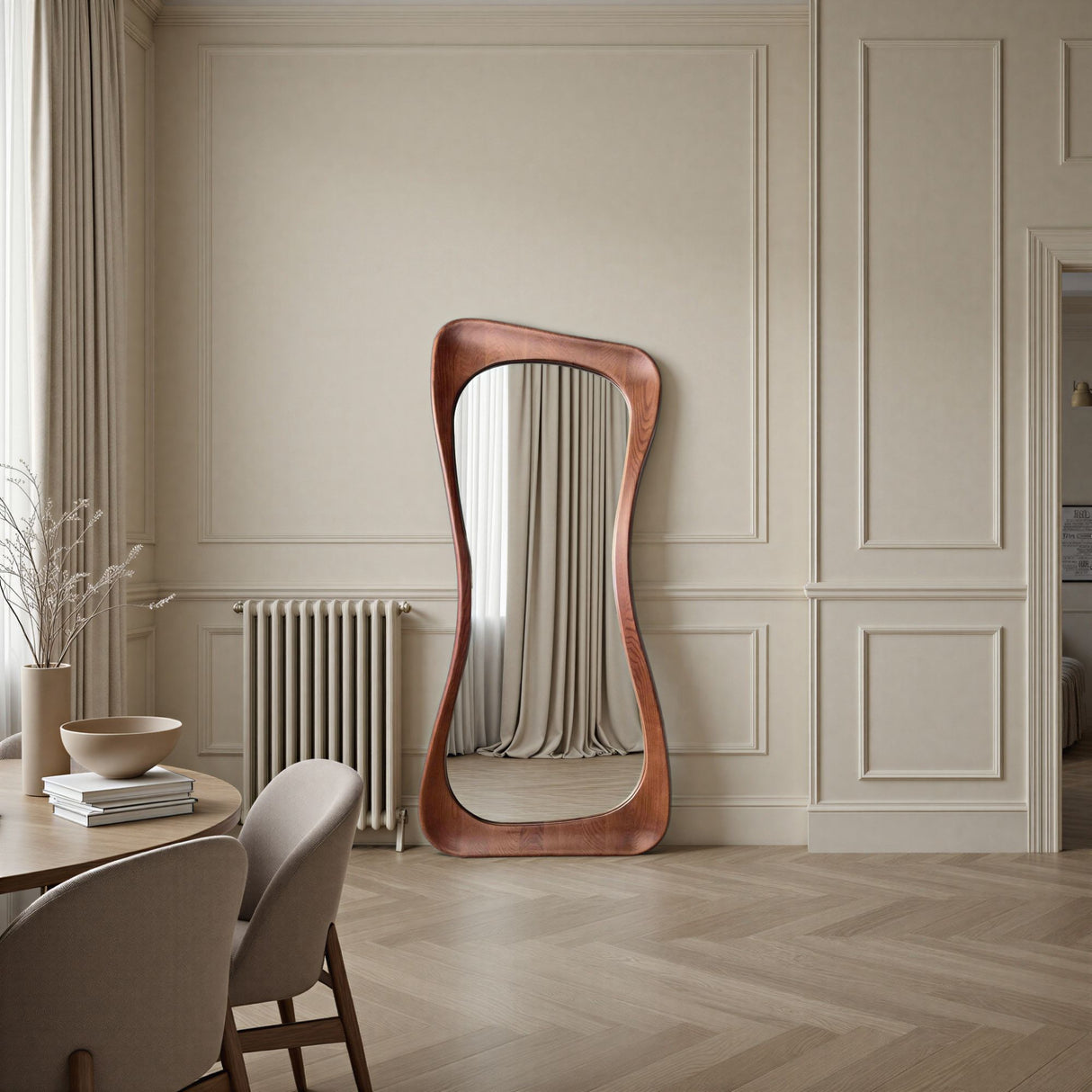 Large walnut abstract mirror