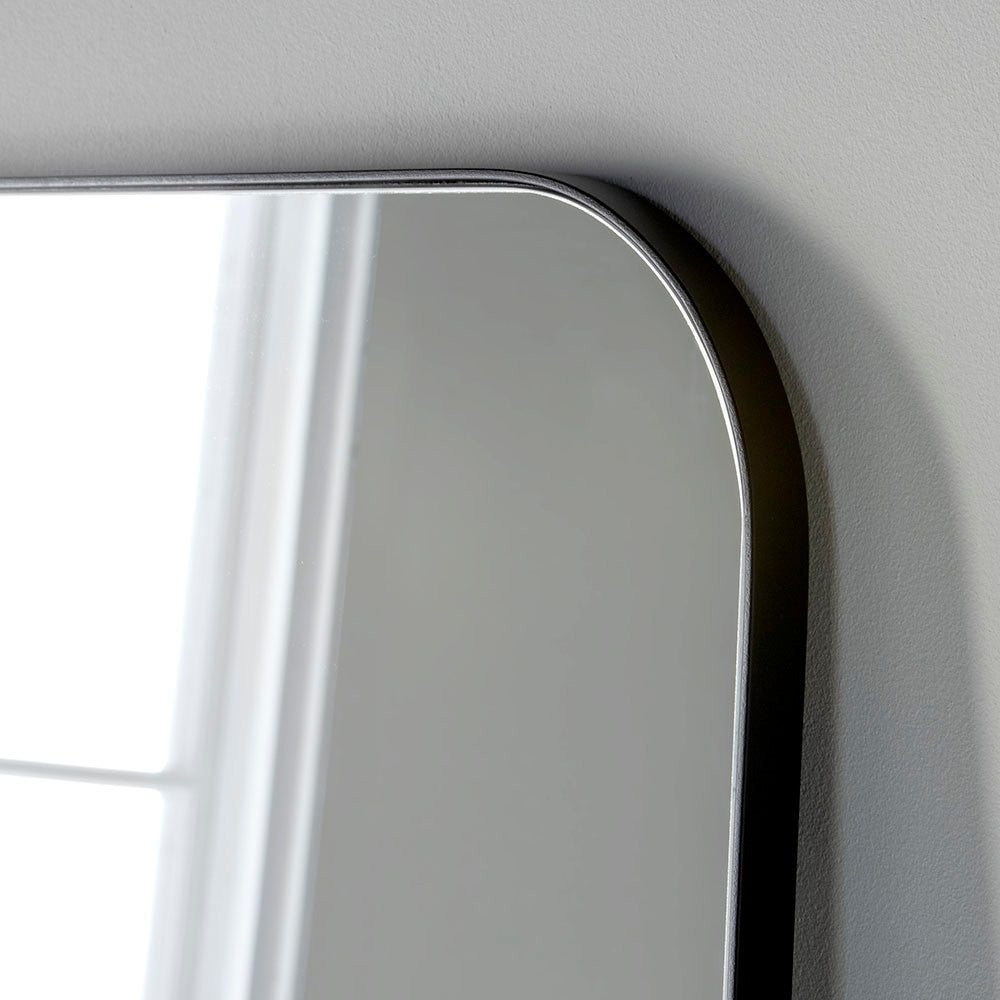 Rectangular curved corner frame minimal black full length glass mirror