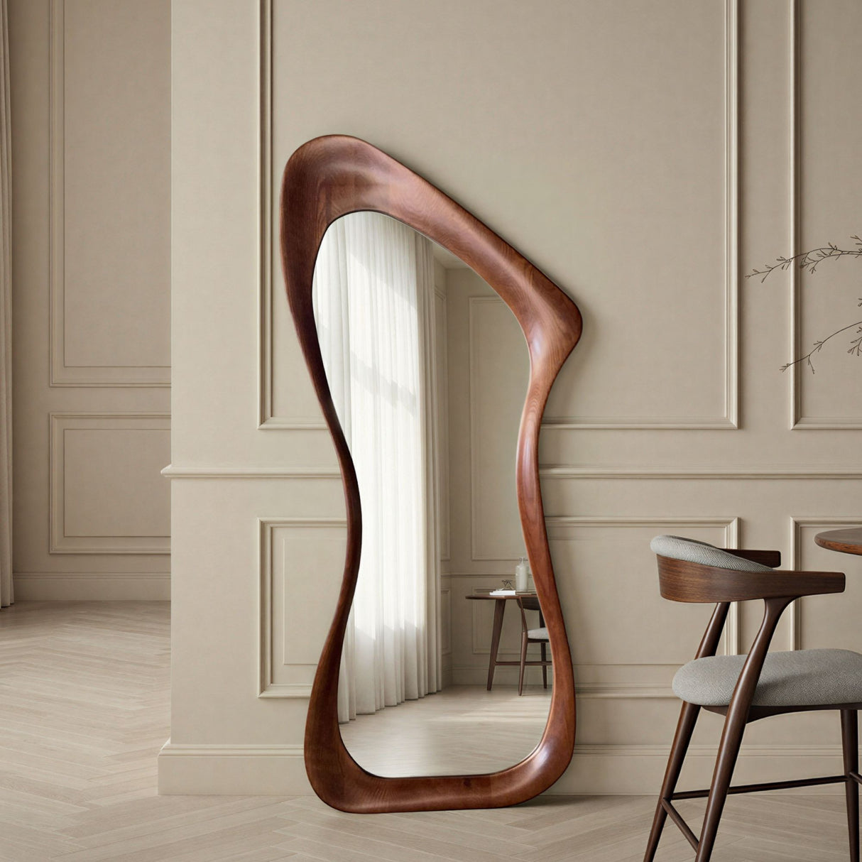 Arlo Walnut Abstract Mid-Century Full Length Mirror