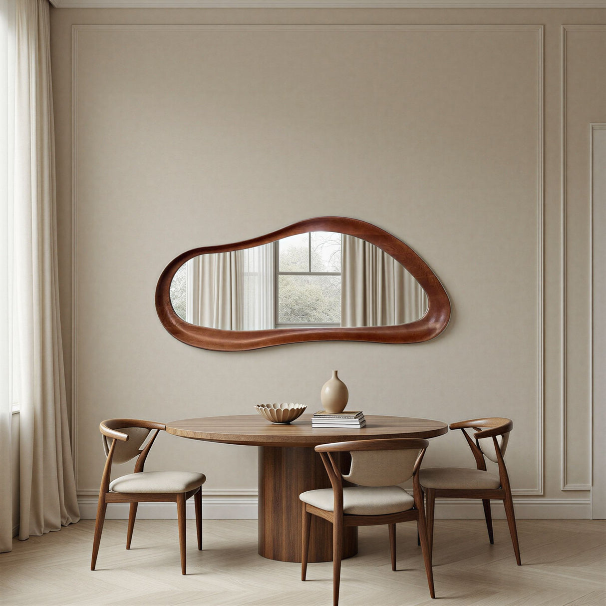 Aspen Walnut Abstract Mid-Century Mirror
