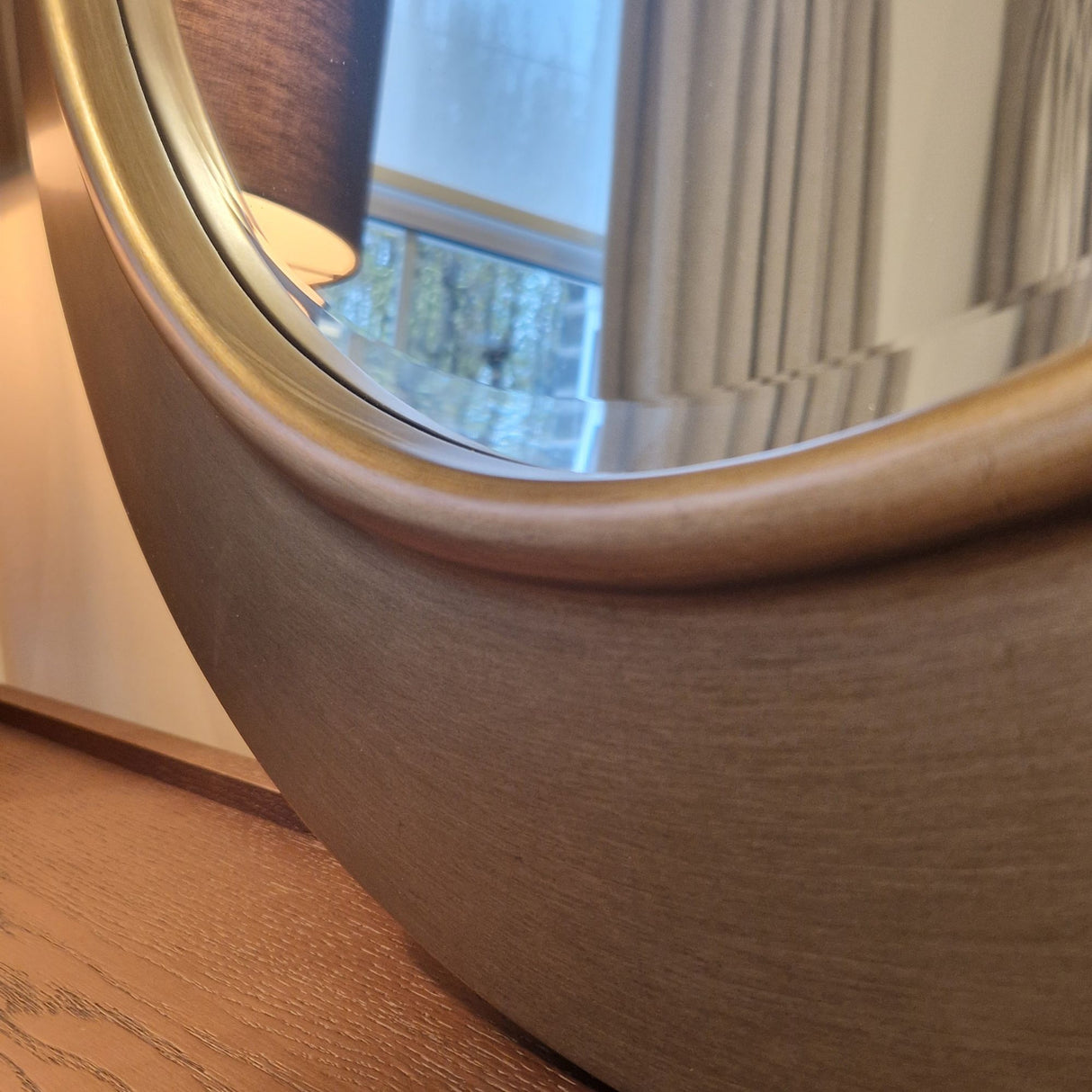 Ava Pewter Round Bevelled Mirror Gold Trim