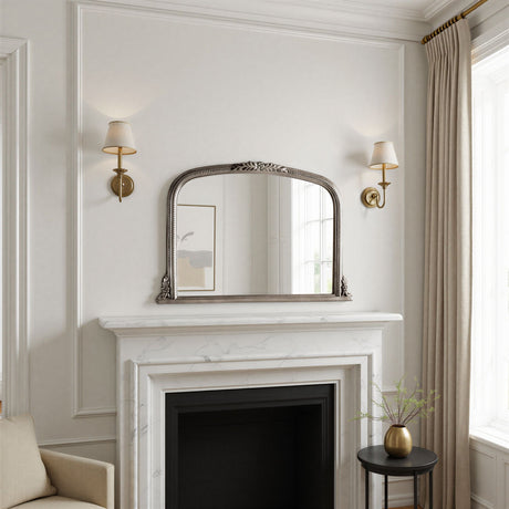 Beaded overmantle mirror silver