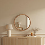 Oak round wall mirror