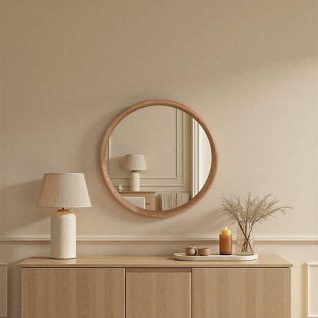 Oak round wall mirror