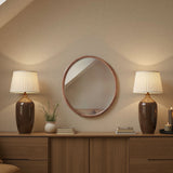 warm wood round mirror