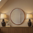 warm wood round mirror