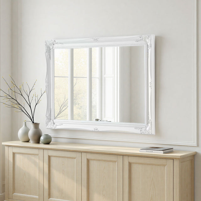 French style white carved Mirror