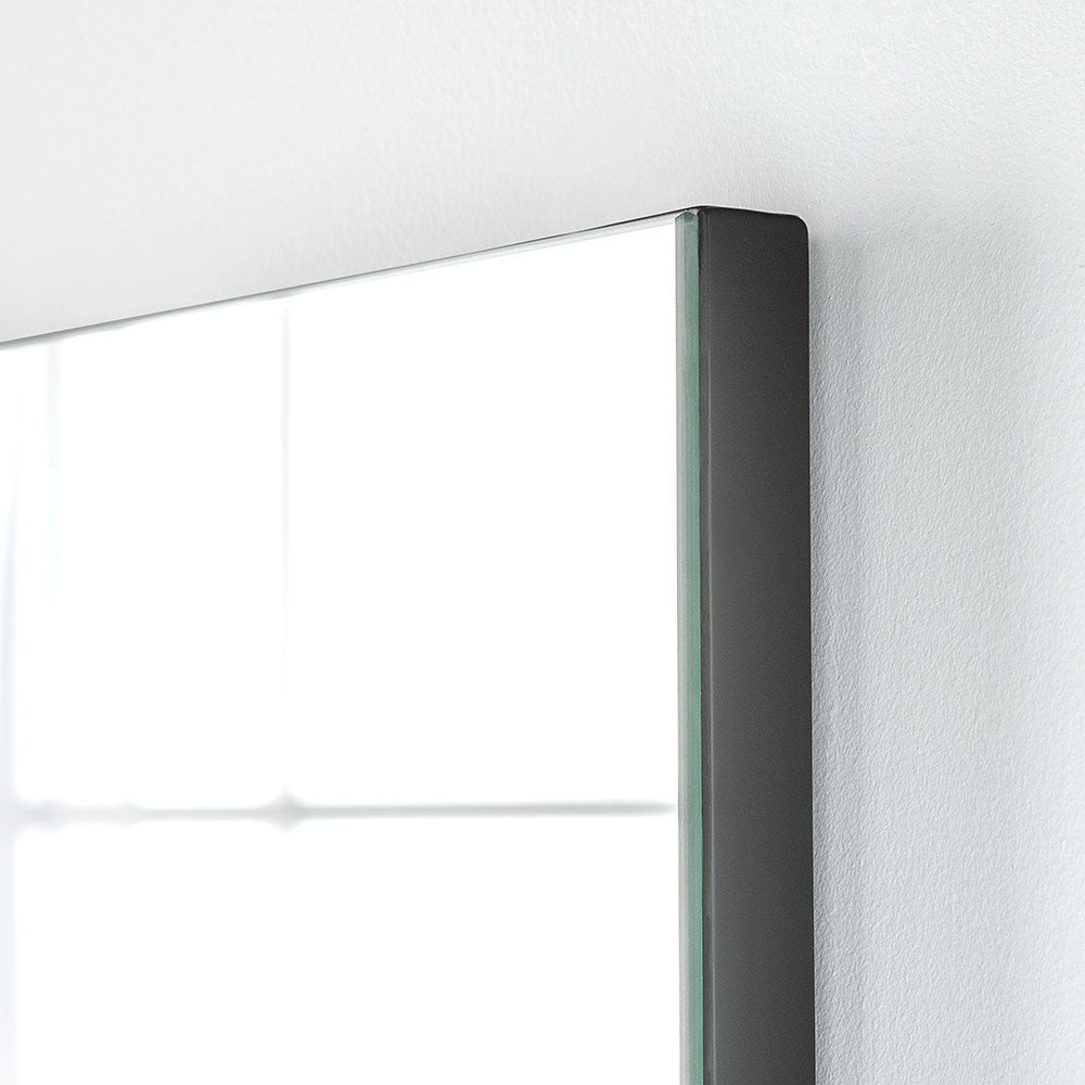 Black irregular rectangular curved edge minimal frame glass mirror