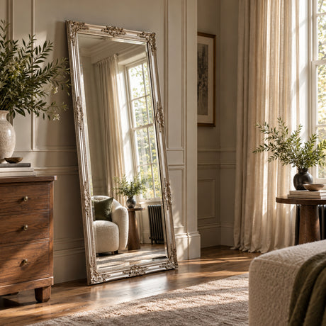 carved silver ornate full length mirror