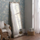 Rectangular ornamental silver frame leaner full length glass mirror