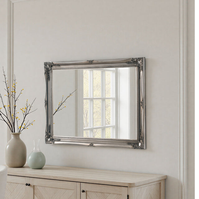 French Style Carved silver mirror
