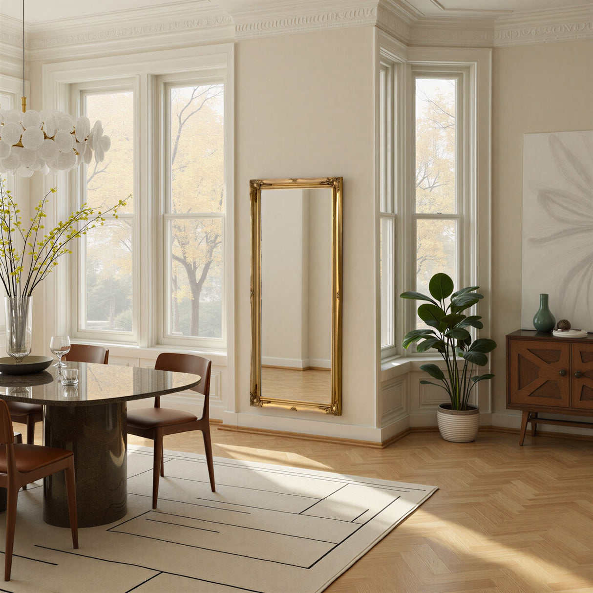Carved french style full length mirror