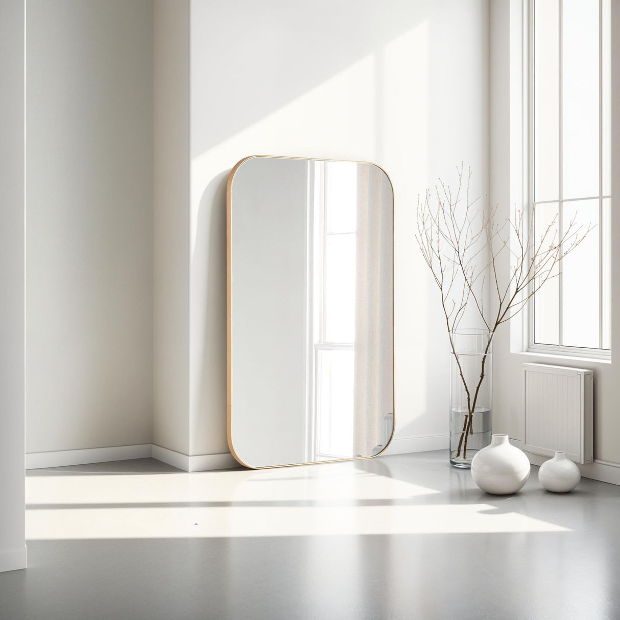 Rectangular curved corner slim frame gold full length glass mirror