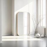 Rectangular curved corner slim frame gold full length glass mirror