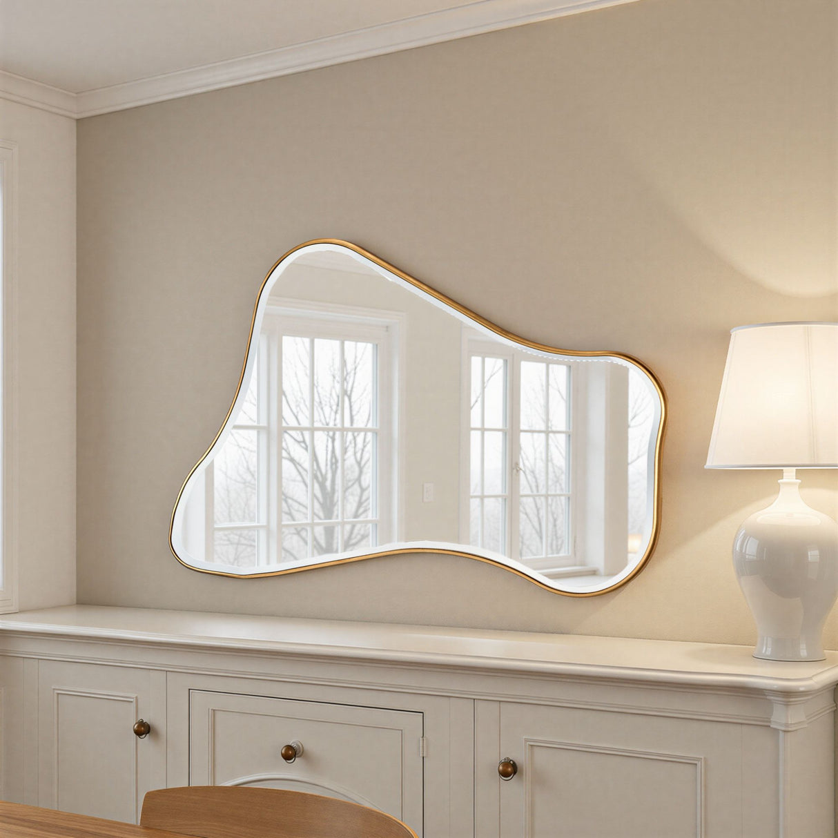 Curved organic bevelled mirror gold