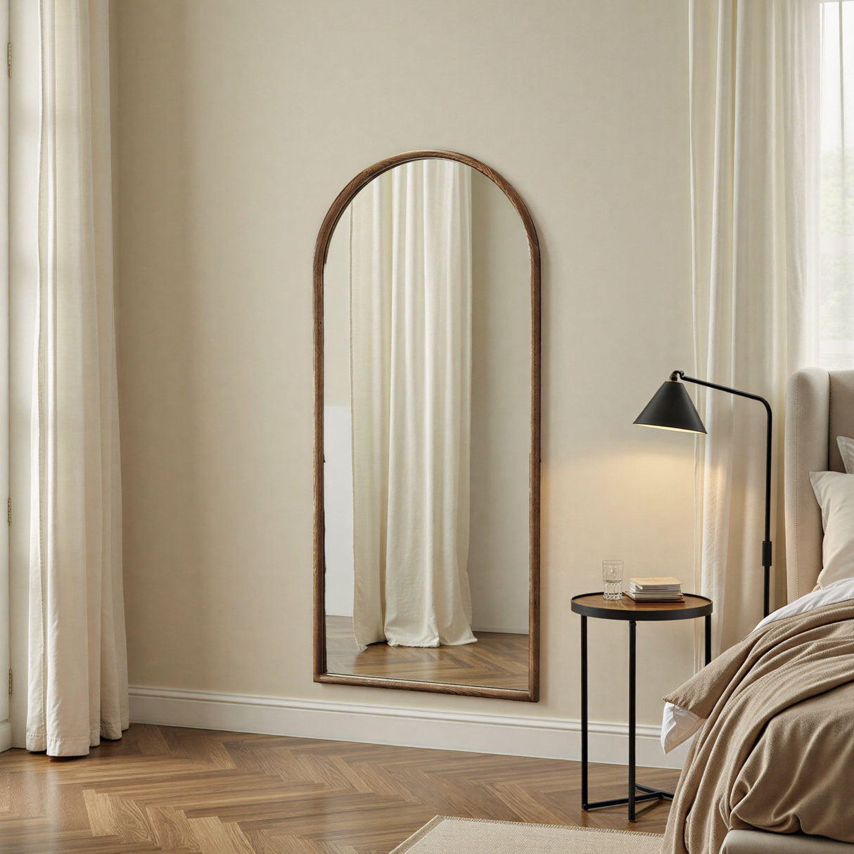 Arch full length mirror warm wood
