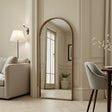 Arched walnut warm wood mirror