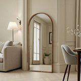 Arched walnut warm wood mirror