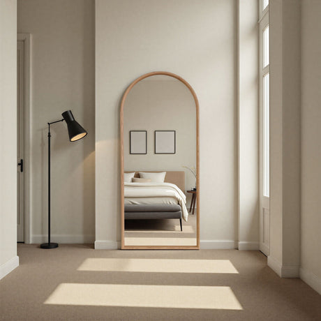 large arched natural oak wood mirror