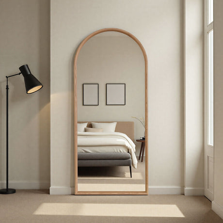 large arched natural oak wood mirror