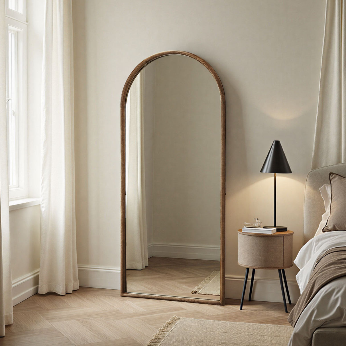 Arch warm wood mirror