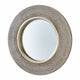 Round mirror with textured silver frame on a white background